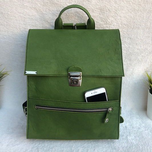 Vintage Backpack "Green” Natural leather BioCuir® Unique Piece no. 8394 
