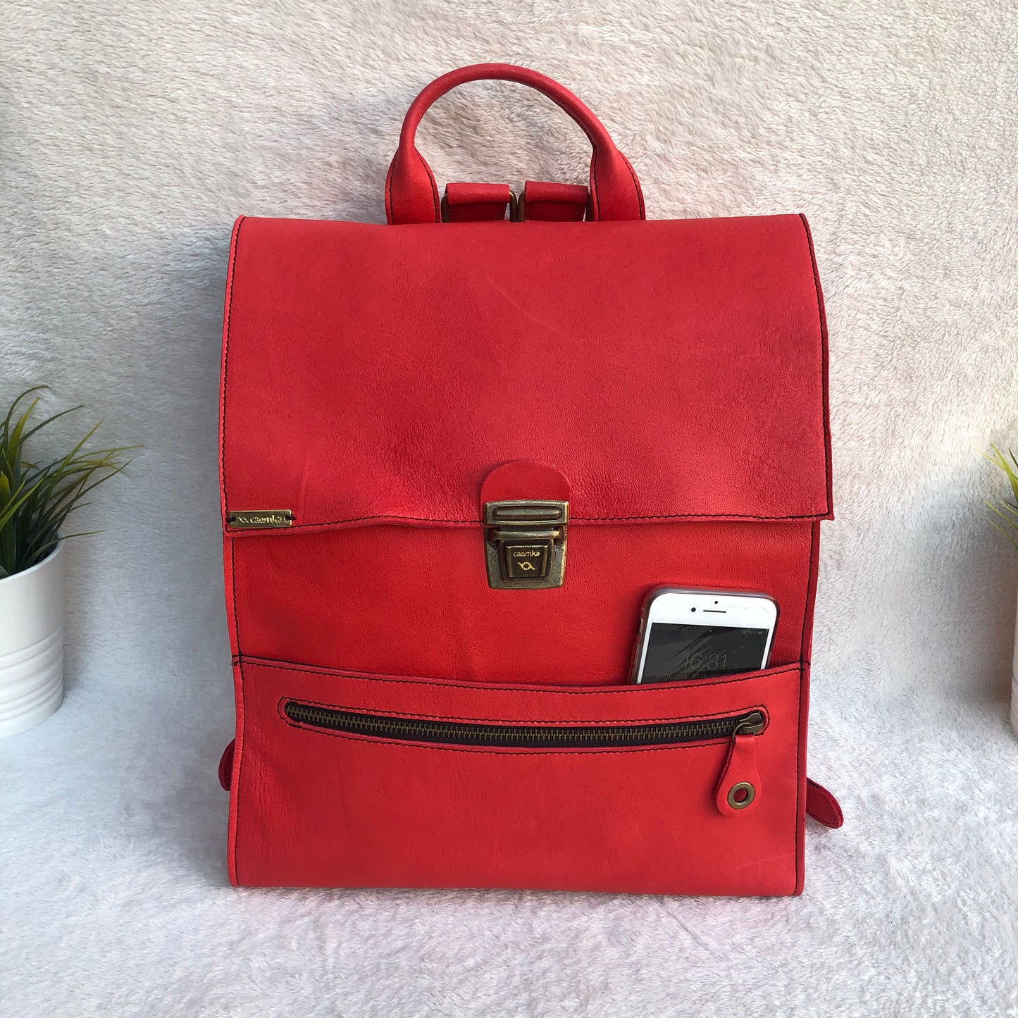 Vintage Rucksack „Rot“ Naturleder BioCuir® Einzelstück Nr. 8387 