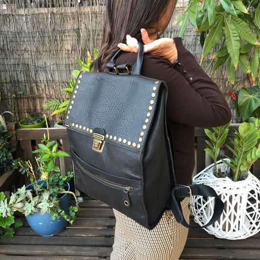 Vintage Backpack "Special Black” Natural leather BioCuir® Unique Piece no. 8383 
