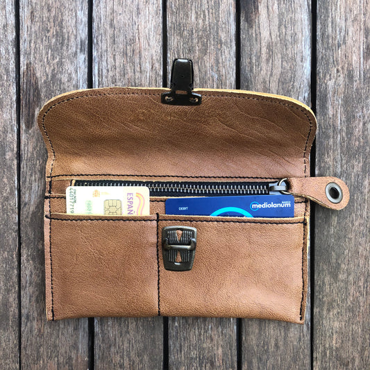CAOMKA Flat Coin Purse Natural BioCuir® Leather Unique Piece No. 8398