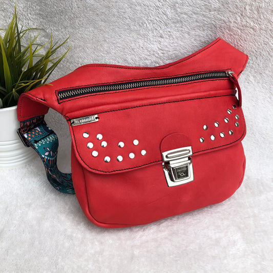 Premium Plus Red Fantasy &amp; Silver BioCuir® natural leather Unique Piece No. 8462