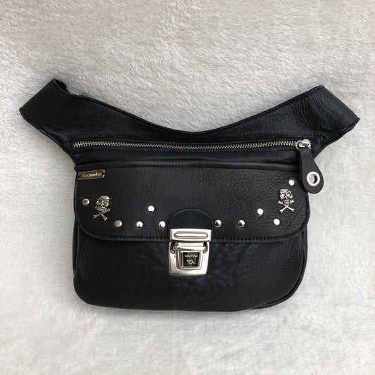 Premium Black Skulls &amp; Silver Natural BioCuir® Leather Unique Piece No. 8451