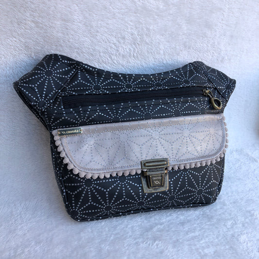 Premium Black Geometric Silver + back pocket. Vegan skin. Unique Piece No. 8498