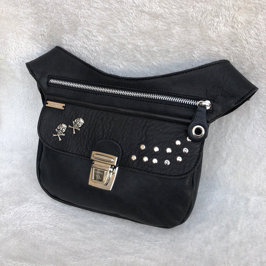 Premium Black Skulls &amp; Silver Natural BioCuir® Leather Exclusive Part No. 8810