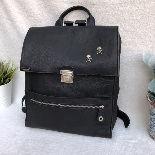 Vintage Skulls "Black” Backpack Natural leather BioCuir® Unique Piece no. 8795 