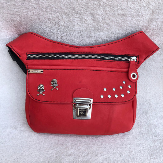 Premium Red Skulls &amp; Silver Natural BioCuir® Leather Exclusive Part No. 8713