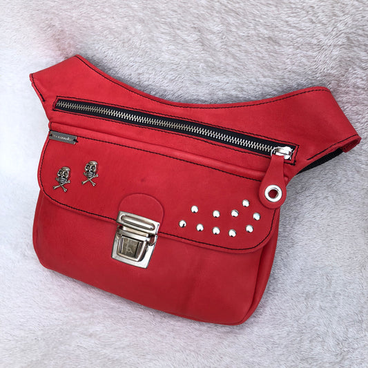 Premium Red Skulls &amp; Silver Natural BioCuir® Leather Exclusive Part No. 8713