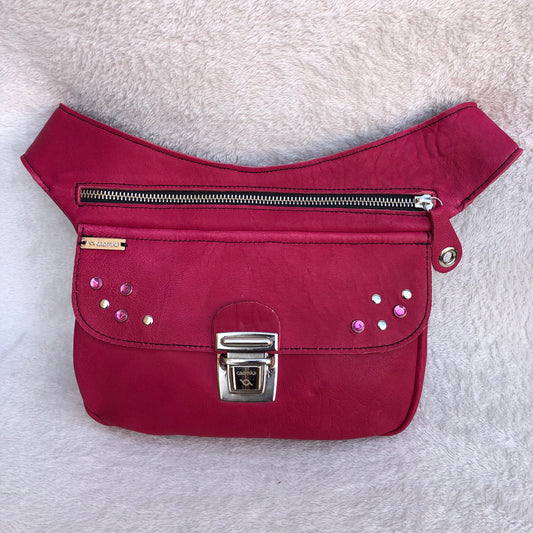 Premium Fuchsia/Pink &amp; Silver BioCuir® natural leather Unique Piece No. 8733