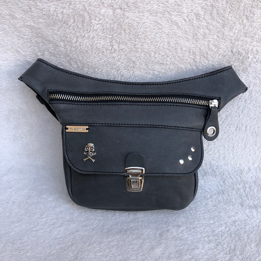Mini Premium Skulls Gray &amp; Silver BioCuir® natural leather Unique Piece No. 8725