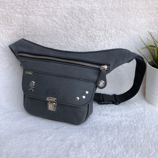 Mini Premium Skulls Gray &amp; Silver BioCuir® natural leather Unique Piece No. 8725