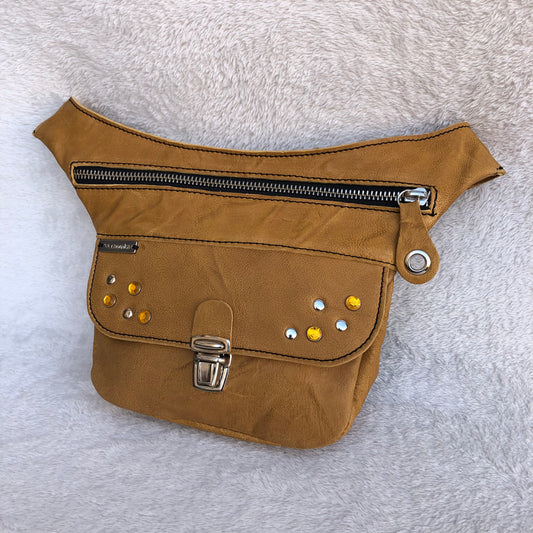 Mini Premium Brown Camel &amp; Silver Natural BioCuir® Leather Unique Piece No. 8731