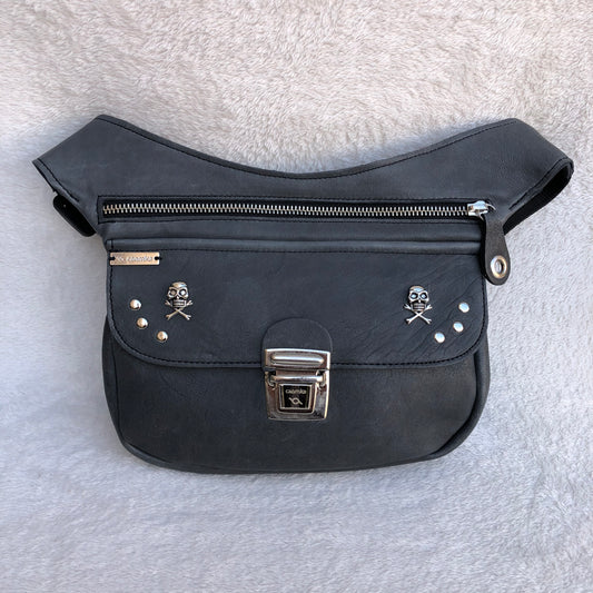Premium Gray Skulls &amp; Silver Natural BioCuir® Leather Unique Piece No. 8722