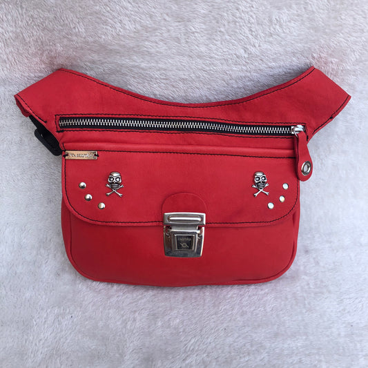 Premium Red Skulls &amp; Silver Natural BioCuir® Leather Exclusive Part No. 8804