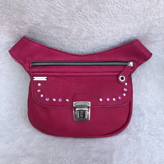 Premium Fuchsia/Pink &amp; Silver BioCuir® natural leather Unique Piece No. 8774
