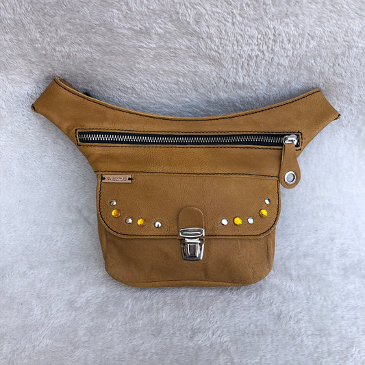 Mini Premium Brown Camel &amp; Silver Natural BioCuir® Leather Unique Piece No. 8790