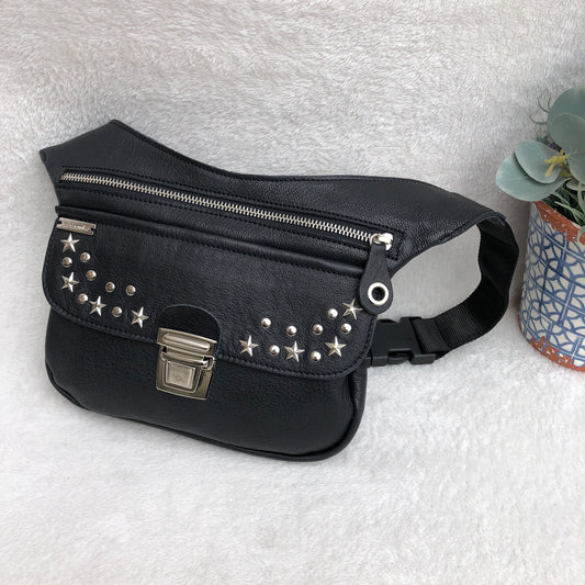 Premium Black Stars &amp; Silver BioCuir® natural leather Unique Piece No. 8848