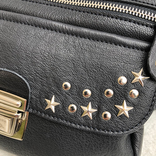 Premium Black Stars &amp; Silver BioCuir® natural leather Unique Piece No. 8848