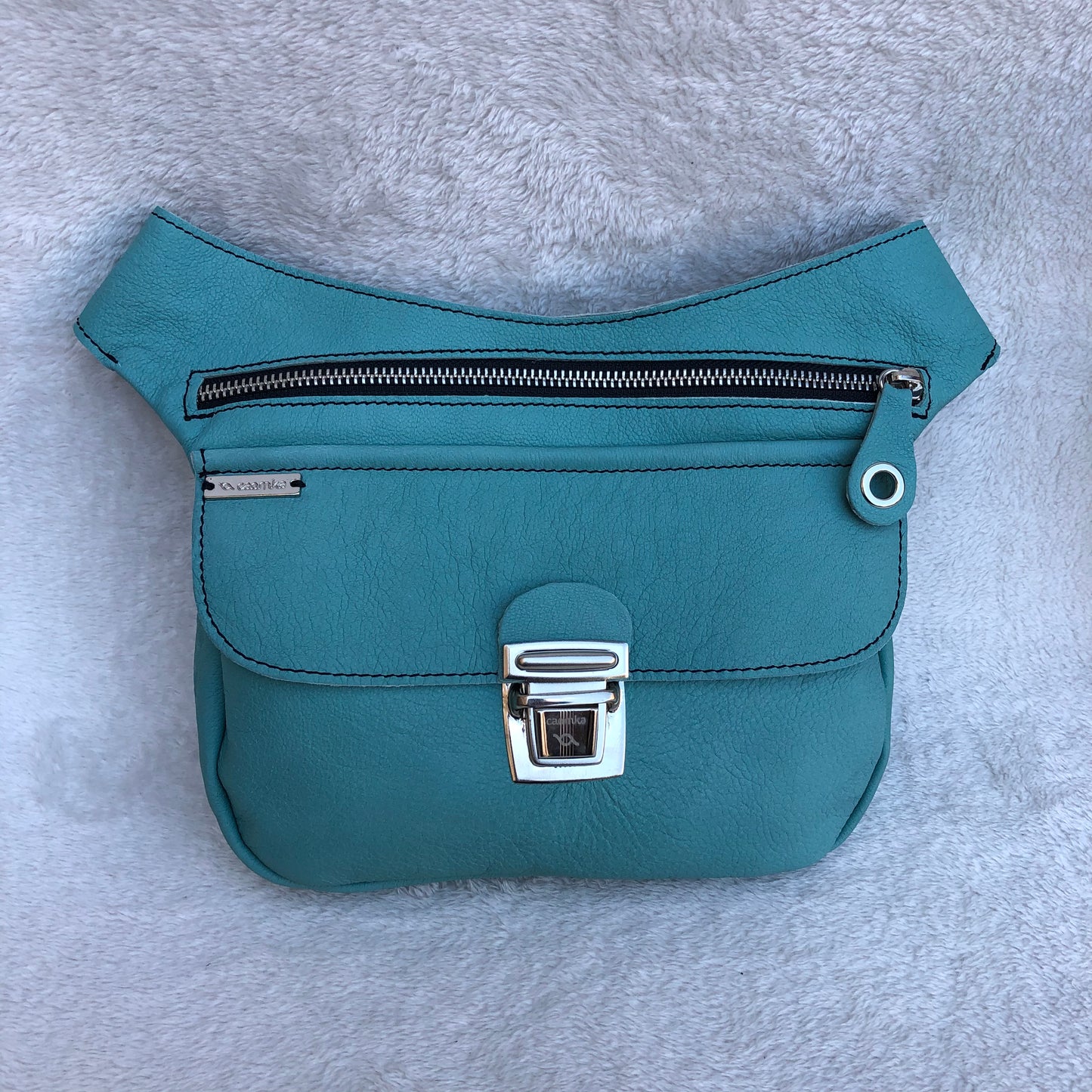 Special Turquoise &amp; Silver BioCuir® natural leather Exclusive Piece No. 8886