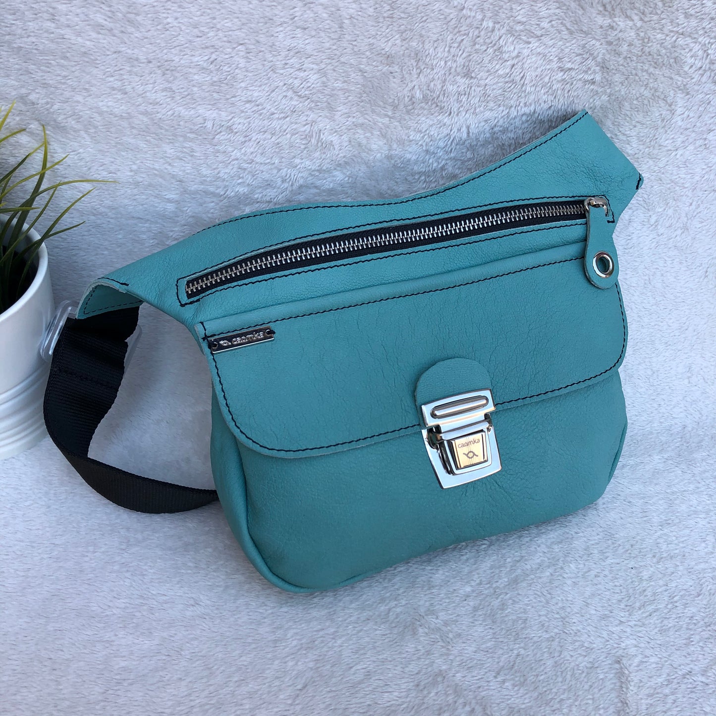 Special Turquoise &amp; Silver BioCuir® natural leather Exclusive Piece No. 8886