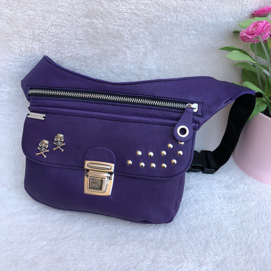 Premium Purple Skulls &amp; Silver Natural BioCuir® Leather Exclusive Part No. 8888
