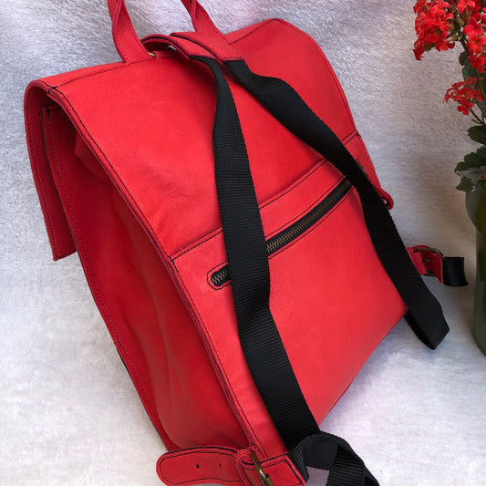Vintage Backpack "Special Red” Natural leather BioCuir® Unique Piece no. 8944 