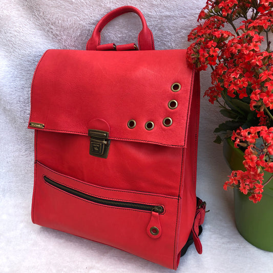 Vintage Backpack "Special Red” Natural leather BioCuir® Unique Piece no. 8944 