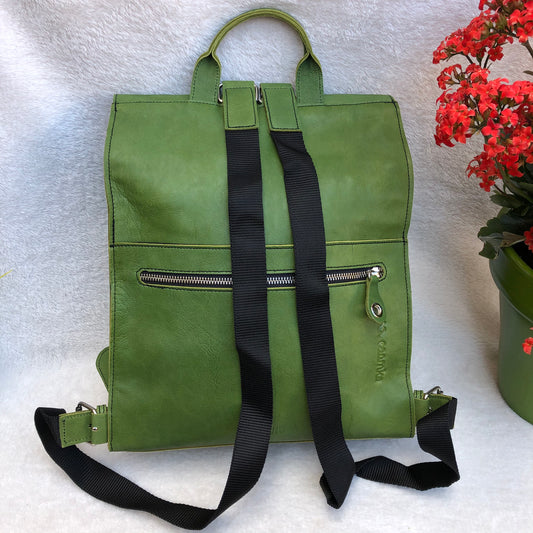 Vintage Backpack "Green Skulls” Natural leather BioCuir® Unique Piece no. 8945