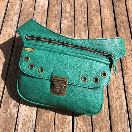 Premium Green &amp; Old Gold BioCuir® natural leather Exclusive Piece No. 9116