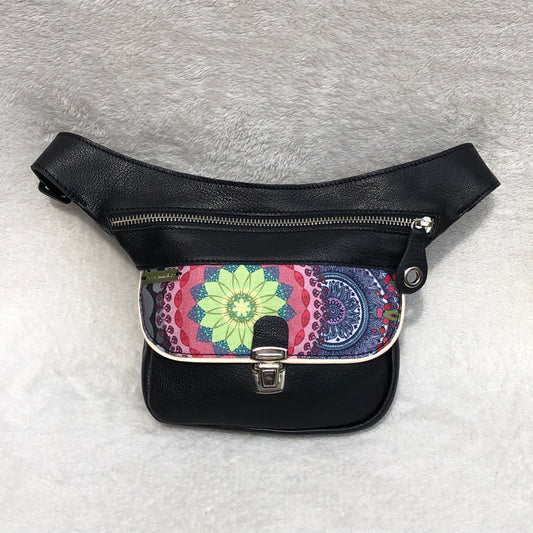 Mini Special Black &amp; Mandalas BioCuir® natural leather Unique Piece No. 9283