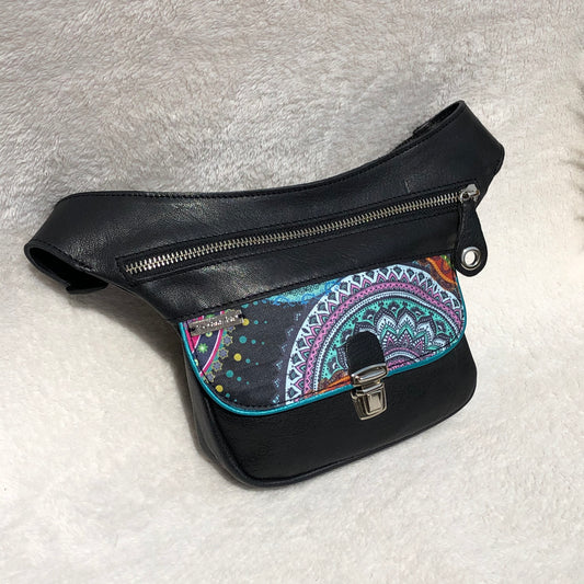 Mini Special Black &amp; Mandalas BioCuir® natural leather Unique Piece No. 9280