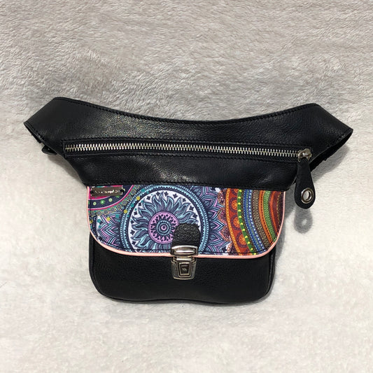 Mini Special Black &amp; Mandalas BioCuir® natural leather Unique Piece No. 9276