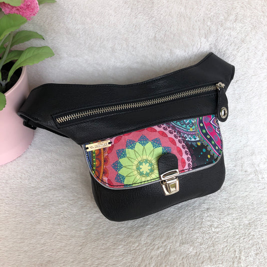 Mini Special Black &amp; Mandalas BioCuir® natural leather Unique Piece No. 9278