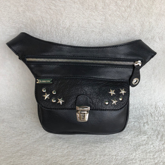 Mini Premium Stars Black &amp; Silver BioCuir® natural leather Unique Piece No. 9236