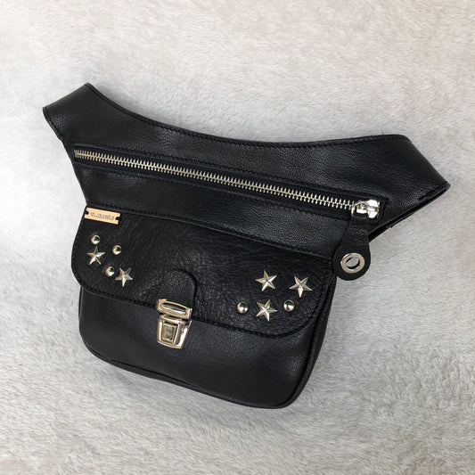 Mini Premium Stars Black &amp; Silver BioCuir® natural leather Unique Piece No. 9236