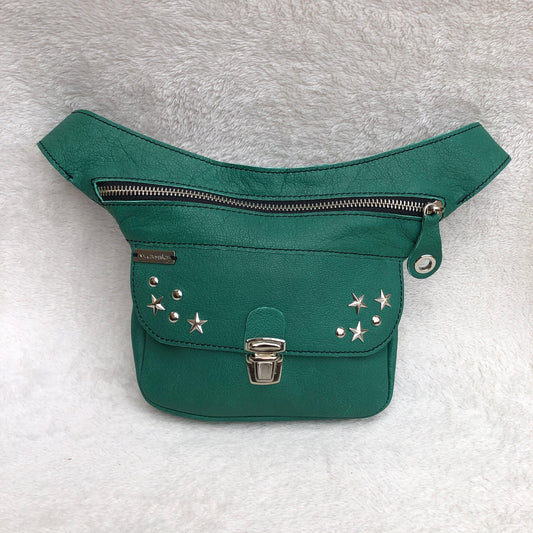 Mini Premium Stars Green &amp; Silver BioCuir® natural leather Unique Piece No. 9265
