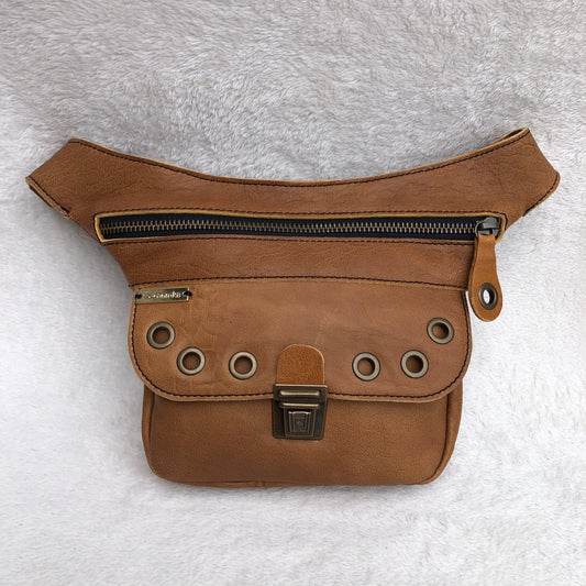 Mini Premium Brown &amp; Old Gold Natural leather BioCuir® Exclusive Piece No. 9207