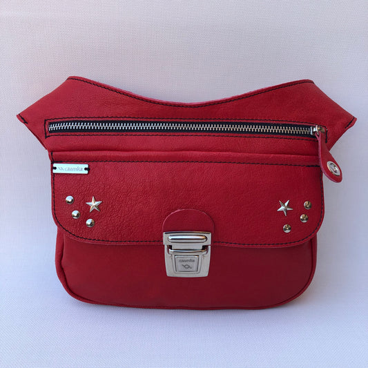 Premium Red Stars &amp; Silver Natural BioCuir® Leather Exclusive Part No. 9468
