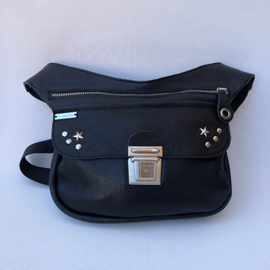 Premium Black Stars &amp; Silver Natural BioCuir® Leather Exclusive Piece No. 9816
