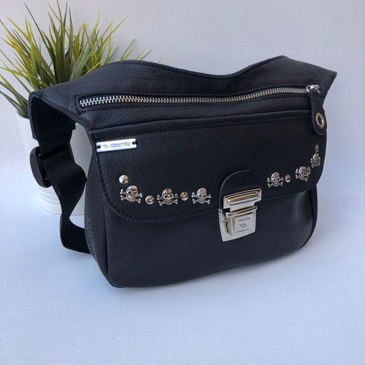 Premium Black Skulls &amp; Silver Natural BioCuir® Leather Exclusive Part No. 9471