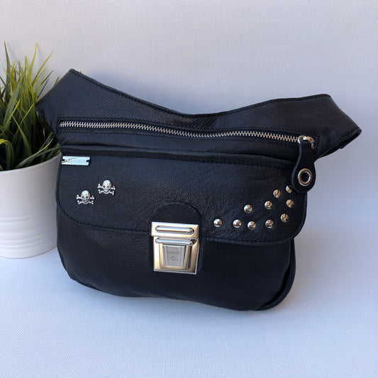 Premium Black Skulls &amp; Silver Natural BioCuir® Leather Exclusive Part No. 9464