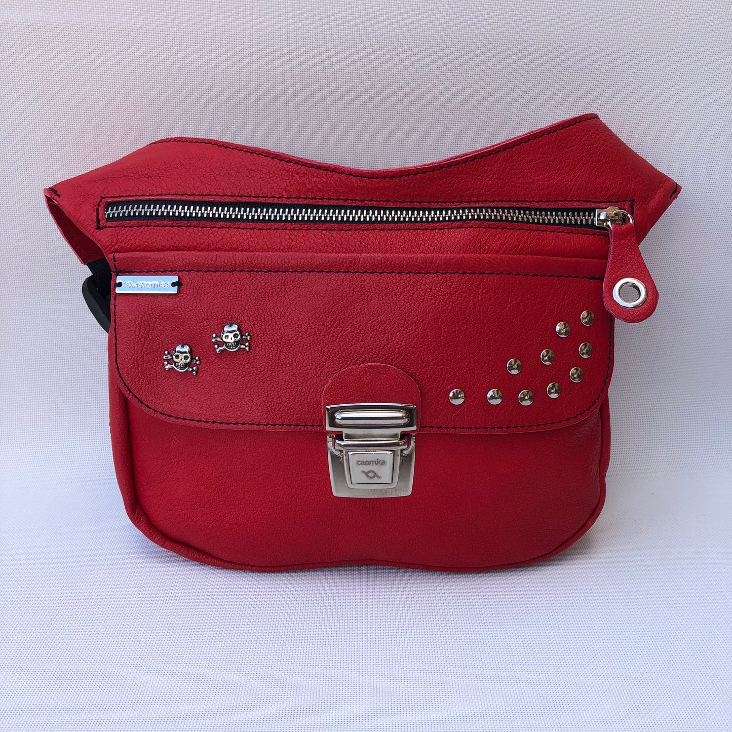 Premium Red Skulls &amp; Silver Natural BioCuir® Leather Exclusive Part No. 9458