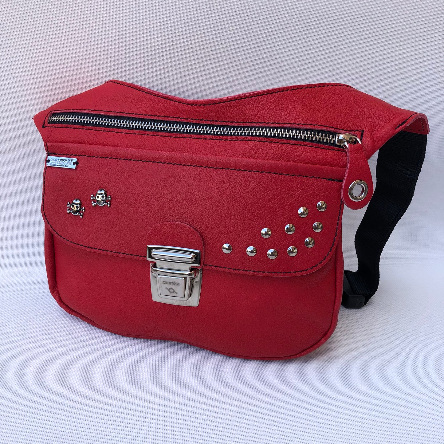 Premium Red Skulls &amp; Silver Natural BioCuir® Leather Exclusive Part No. 9458