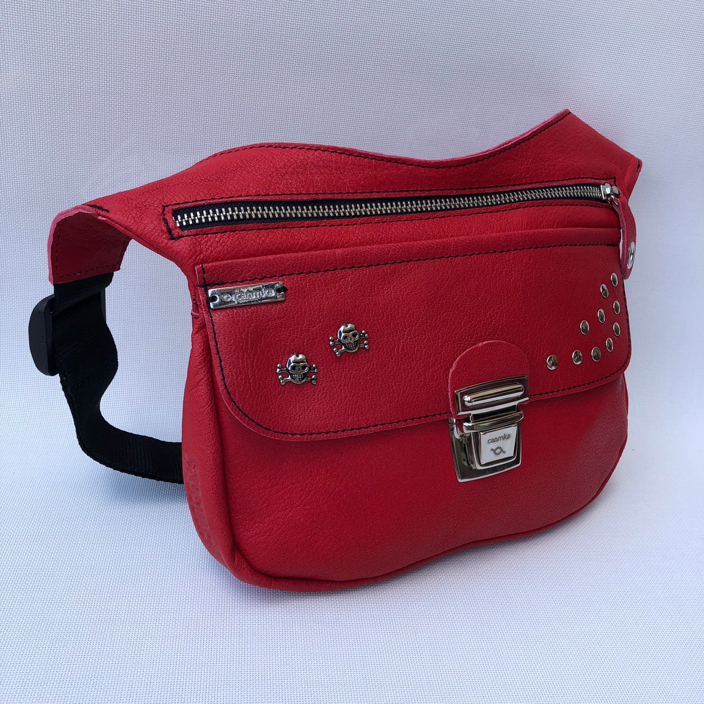 Premium Red Skulls &amp; Silver Natural BioCuir® Leather Exclusive Part No. 9458