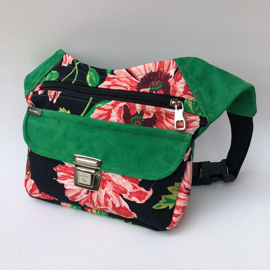 Special Roses &amp; Green Suede, natural leather Unique Piece No. 9474