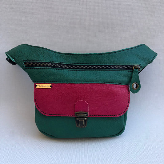 Mini Special Green &amp; Fuchsia BioCuir® natural leather Exclusive Piece No. 9587