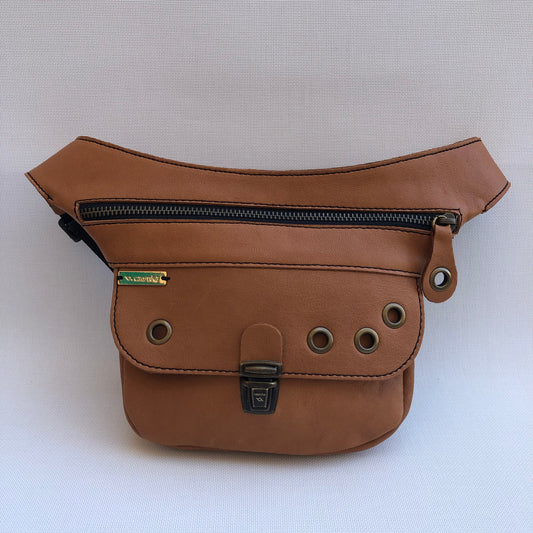 Mini Special Premium Circles Brown &amp; Old Gold Natural BioCuir® Leather Exclusive Piece No. 9591