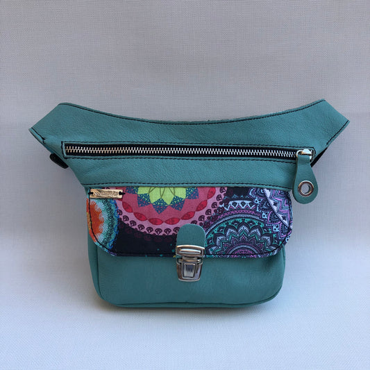 Mini Special Mandalas Turquoise &amp; Silver · BioCuir® natural leather · Unique Piece No. 9599