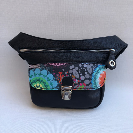 Mini Special Mandalas Black &amp; Silver · BioCuir® natural leather · Unique Piece No. 9603