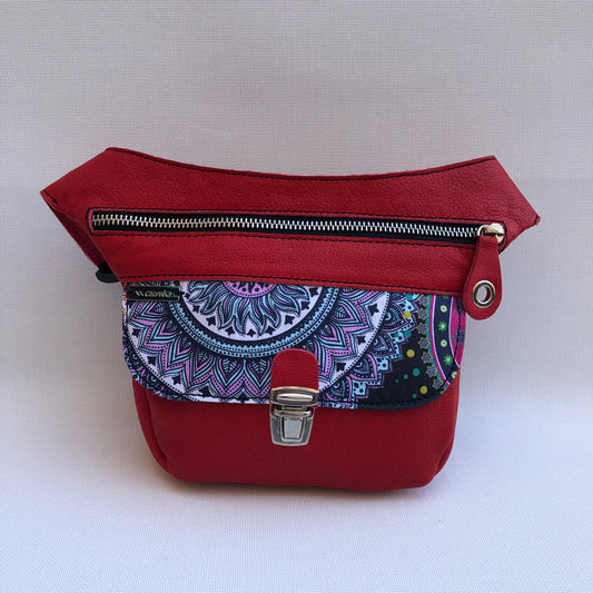 Mini Special Mandalas Red &amp; Silver BioCuir® natural leather Unique Piece No. 9595