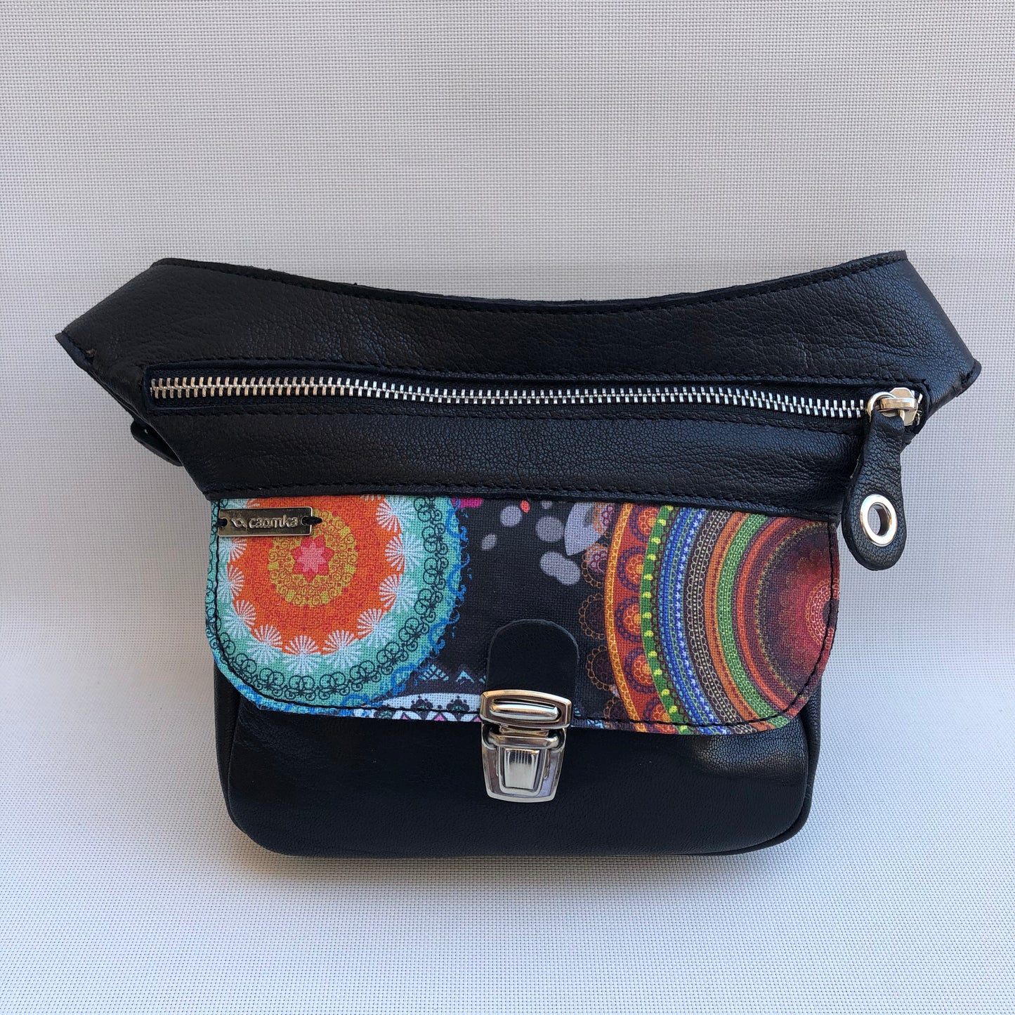 Mini Special Mandalas Black &amp; Silver · BioCuir® natural leather · Unique Piece No. 9604
